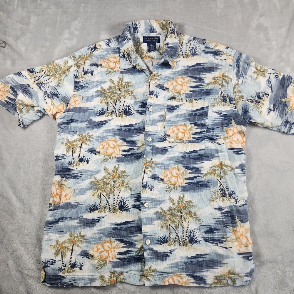 Duck Head Hawaiian Floral Camp Shirt Men's Large Button Up Retro Beach Vintage